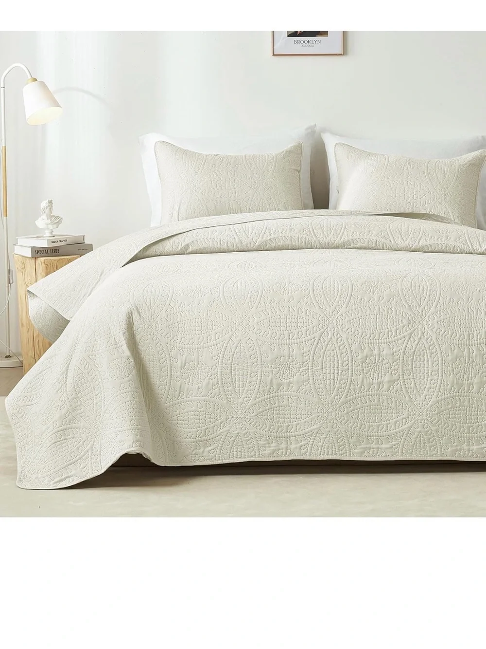 New Open Bag Full/Queen akkialla Quilt Set,Cream Lightweight Bedspread